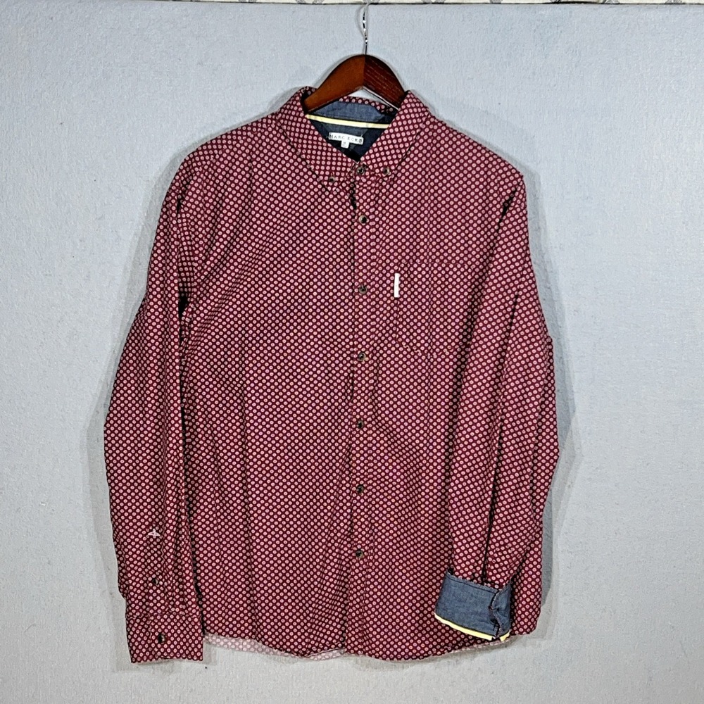 Marc Ecko Shirt Men's XL Cut & Sew Button Up Long Sleeve Cotton Red Geometric
